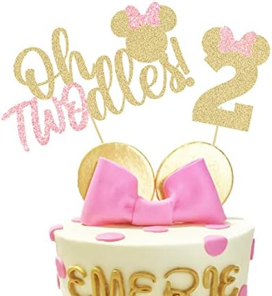 Oh Twodles Minnie Cake Topper Mouse Second 2nd Birthday Party Supplies Decorations for Baby Pink Girl Bday