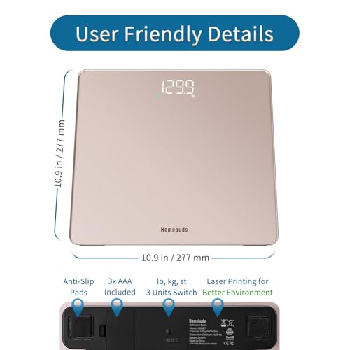 Homebuds Digitale badkamerweegschaal voor lichaamsgewicht, hoge precisie verzekerd, professionele fabriek van weegschalen sinds 2001, helder witte led opstap-model, 3 AAA-batterijen inbegrepen, 182 kg - Afbeelding 6