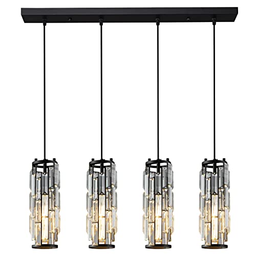 Image of LMQNINE 4 Light Black Pendant Lighting Modern Pendant Light, Mini Crystal Chandeliers,Adjustable Pendant Light Fixture for Kitchen Island Dinning Room Bedroom (Black 4-Light)