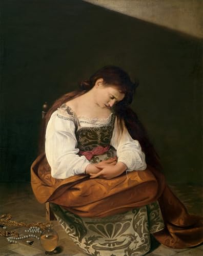 Image sur toile la pénitente Marie Madeleine Caravaggio, décoration murale 60x90