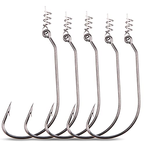 Twistlock Fishing Hooks,50Pcs Worm Hooks With Centering Pin Spring Unweighted Swimbait Hooks For Soft Plastic Lures Baits Bass Fishing #TOP5