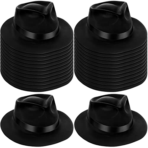 Sureio 24 Pieces Gangster Hat, Plastic Gentlemen Hats, Gangster Costume Hats for Kids Adults 1920s Party Hats (Black)