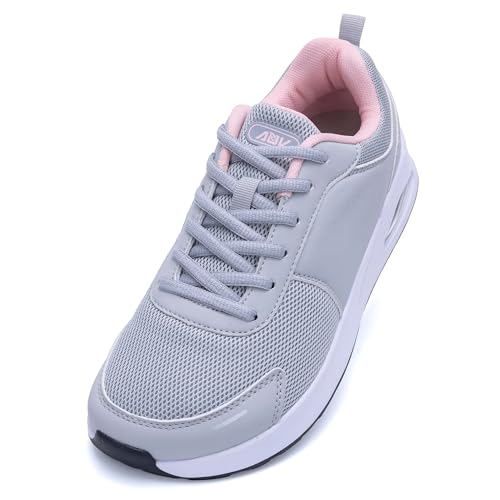 ZF ZEFUHER Wide Walking Shoes Women Arch Support Orthotic Plantar Fasciitis Sneakers，Tennis Running Sneakers for Standing All Day Gray Pink US 7.5