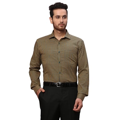 Image of Park Avenue Men's Pure Cotton Checks Pattern Slim Fit Semi Cutaway Collar Full Sleeve Formal Shirt