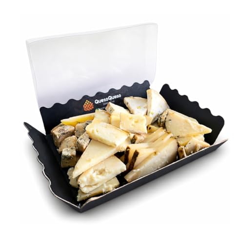 QUESOQUESO® Tabla de Queso Cortado Artesanal Variada para 4-6 personas | Bandeja de Quesos Gourmet Lista para Degustar Cortada a Mano | Caja Sorpresa con Queso para Aperitivos, Regalos y Eventos