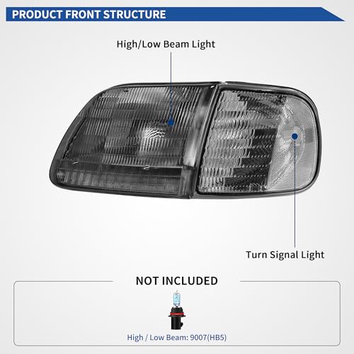 Image of OEDRO Halogen Headlights Replacement w /Corner Parking Set Compatible with 1997-2003 Ford F150 / 97-02 Expedition Smoke Lens Left+Right