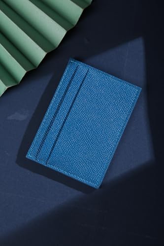 Slim Leather Card Holder with Wave Design, RFID Blocking, Blue and White, 2.76" x 3.944