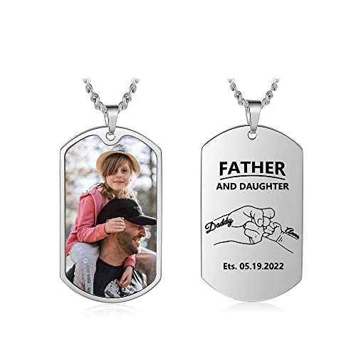 Picture Necklace Personalized Photo For Men Dad Fathers Day Custom Name Dog Tag Necklace For Men Boyfriend Grandpa Memorial Necklace With Picture (3- Father And Daughter) #TOP10