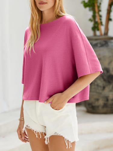 Image of Cicy Bell Womens Half Sleeve Sweaters Oversized Boat Neck Knitted Pullover Sweater Trendy Casual Loose Fit Fall Tops