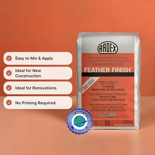 Ardex Feather Finish, Quick-Setting, Self-Drying, Cement-Based Flooring Underlayment for Smooth, Durable Floor Preparation Exceptional Bond Strength for Interior Use Gray Colored, 10 lbs