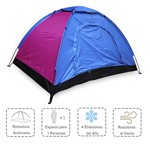 ALLPER Tienda de campaña de fácil montajePolyester y Varillas de Acero Resistente. 1 Persona, Color: Azul Y Rosa. Medidas: 200 x 100 x 100 cm. Impermeable.