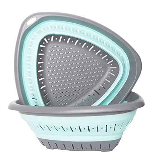 Bilieasy Zusammenklappbares Küchensieb und Lebensmittelsieb-Set, umweltfreundlich, ungiftig, leicht zu reinigen (türkis, 2 Stück) Cover