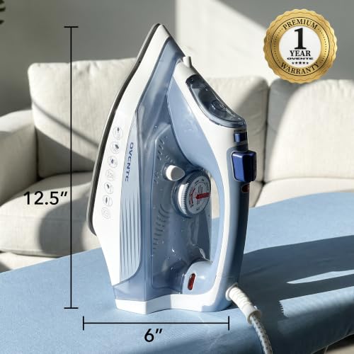 Image of OVENTE Steam Iron, 1200W, Non-Stick Soleplate, 350mL, Blue IRNL77BL | With Water Spray Function, Precise Thermostat Dial, Auto Shutoff, Self-Cleaning, Anti-Drip, Ideal for Ironing Fabrics