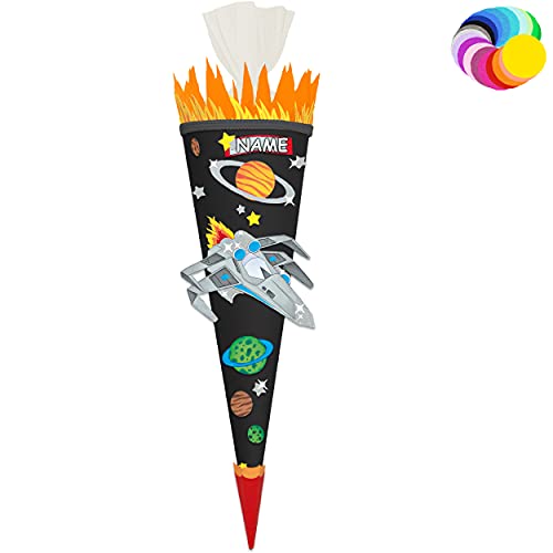 alles-meine.de GmbH Bastelset - Schultüte Farbe & Größe wählbar 70/85 / 100 cm - Weltraum & Raumschiff - inkl. Name - Farbe frei wählbar - Bastelschultüte - Zuckertüte zum ..
