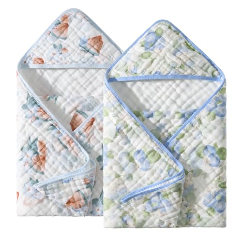 Image of Baby Hooded Towel 2 Pack, Ultra Absorbent & Soft Muslin Baby Towel - 32 x 32 Inches, Baby Bath Towel for Newborns, Infants & Toddlers, Ideal for Bath Time, Pool & Beach