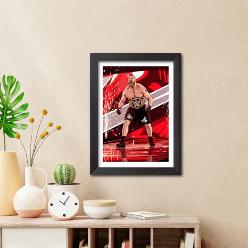 Image of TenorArts Brock Lesnar Poster Wrestler Vector Art Design Photo Framed Painting with Matt Finish Black Textures (12 inches x 9inches)