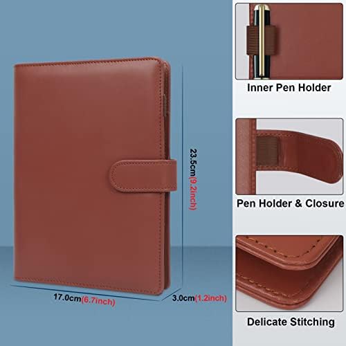 Toplive Leather A5 Binder,6 Round Ring Binder Planner Notebook Cover for A5 Filler Paper(Inner Paper Not Included) Brown