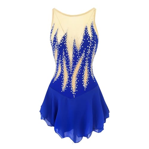 DIJITOO Vestido de patinação artística, fantasia de competição de strass brilhante, collant de dança