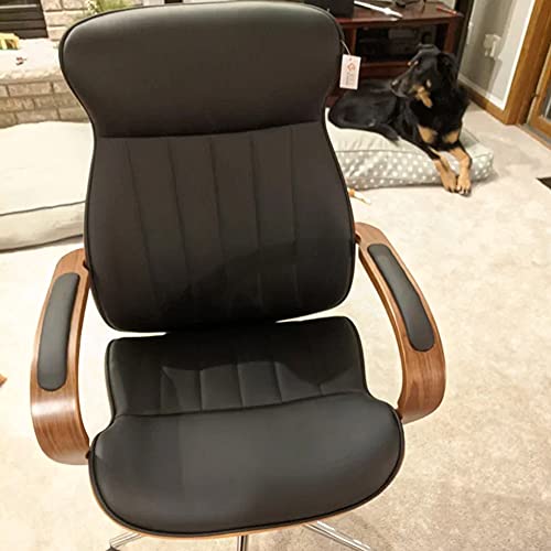 Ids Online Contemporary Walnut Wood Executive Swivel Ergonomic With Arms For Home Office Furniture Bentwood Mid Back Desk Chair, Black 25D X 20W X 42H In #TOP3