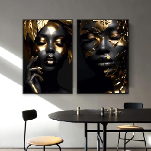 Poster femme africaine noir et or tableau sur toile vintage 60x80cm