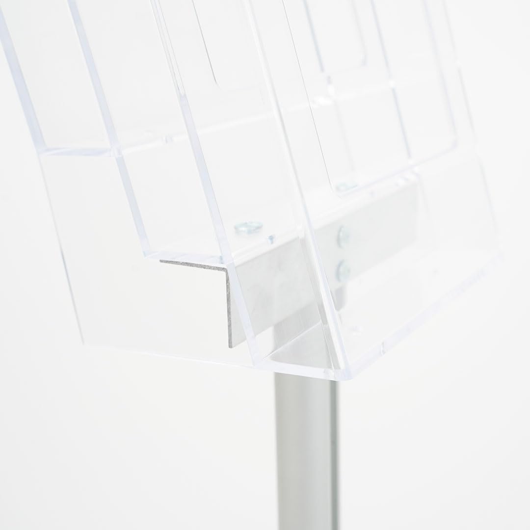 Danieli - Porta Depliant da Terra in Acrilico Trasparente A5 con 3 tasche, per Riviste e Brochure. Porta Volantini Resistente da Utilizzare come Espositore per Ufficio e Negozi. (Alluminio Silver)