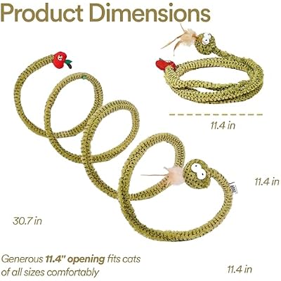 ZEZE Forest Snake Spiral Cat Tunnel Toy with Catnip, Bell & Hanging Teasers, Foldable Interactive Plush Tunnel for Indoor Cats