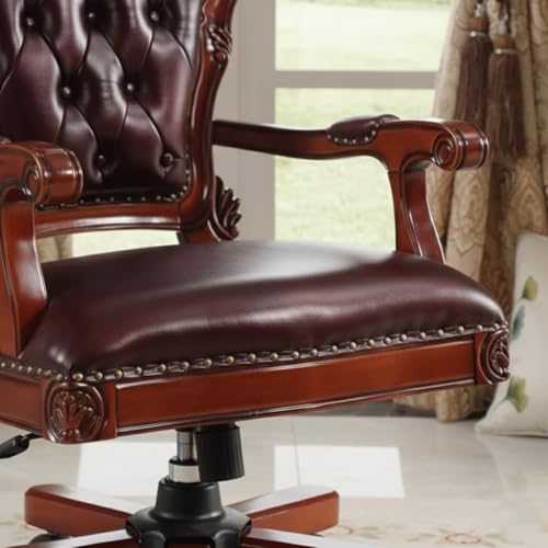 Image of Lakdi The Furniture Director & ExecutiveOffice Chair Luxury Premium Leatherette with Hand-Carving and Adjustable Height & Solid Wood Base and Wooden Polish - 111011298 Brown