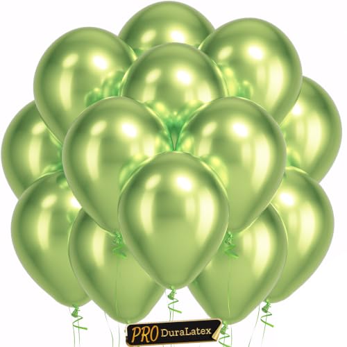 Image of Bezente Pro Duralatex Metallic Green Balloons - 100 Pack 12 inch Extra-Thick Metallic Apple Lime Green Balloons for Summer Wedding Engagement Bridal Shower Birthday Party Decorations