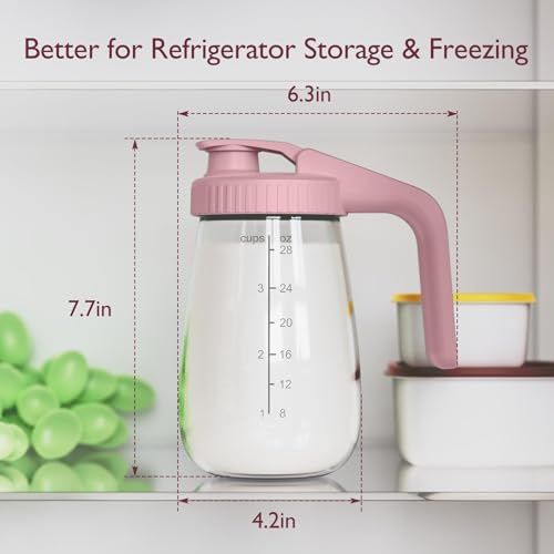 Image of Momcozy Breast Milk Pitcher, Glass Storage Container Wide Mouth, 32oz Pink | Heat-resistant Glass, No Leak Sealing, Breastmilk Fridge Storage, Baby Formula Pitcher, Easy Clean, Multipurpose Use