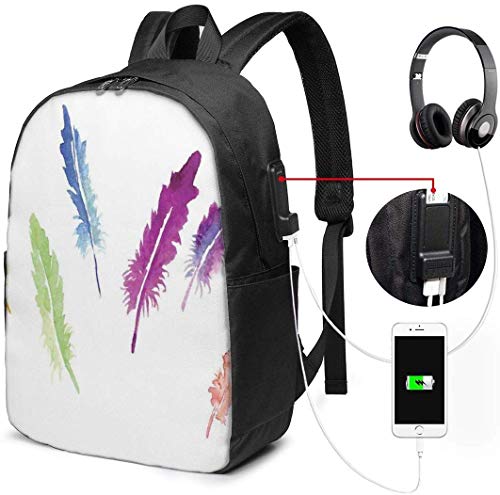 Preisvergleich Produktbild Schulrucksack-Taschen mit USB-Ladeanschluss und Kopfhörerbuchse, kreatives Zitat mit Aquarellen Spritzer Tribal Motivations-Design, 17in