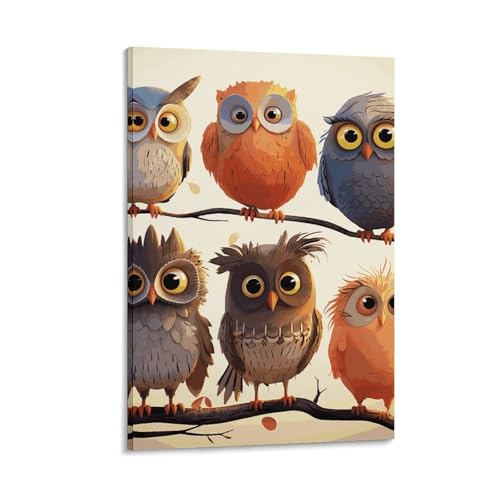 Peinture sur toile de hiboux et oiseaux pour decoration murale de salon