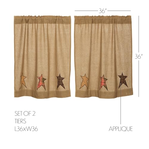 VHC-Brands-Stratton-Primitive-36×36-Burlap-Star-Tier-Pair-Tan-Rod-Pocket-Appliqued-Cotton-Kitchen-Window-Curtains VHC Brands Stratton Primitive 36×36 Burlap Star Tier Pair Tan Rod Pocket Appliqued Cotton Kitchen Window Curtains