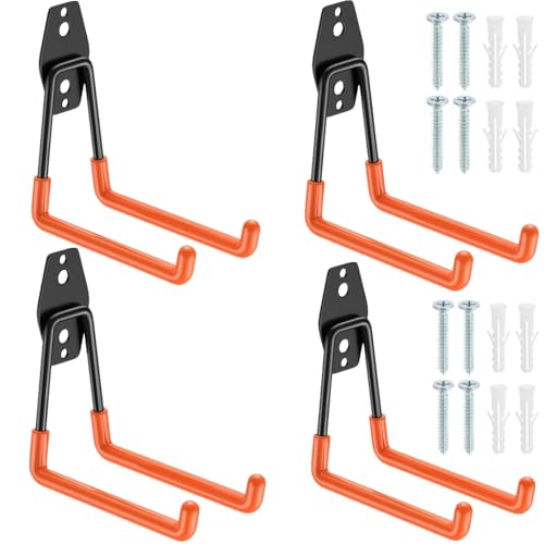 サムコス ガレージフック 壁掛けガレージ収納 4個セット 強力 L型自転車 工場用 DIY 工具 ガーデン ネジ はしご/ホース/自転車/玄関/倉庫/道具収納 物置 取付用 ツール ネジ付属O(4個入り，オレンジM)