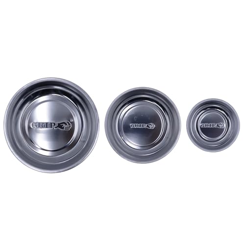 GRIP 3 pc Magnetic Parts Tray Set - 3", 4", 6" - Stainless Steel - Socket, Screw, Nuts, Bolts, Metal Parts & Tool Organization