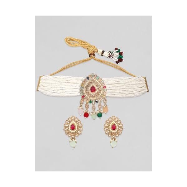 Rubans 24K Gold-Plated Handcrafted Artificial Jewelry Choker Set with Multicolour-White Beaded & Matching Earrings For Women and Girls – Perfect for Weddings and Special Occasions - Image 5