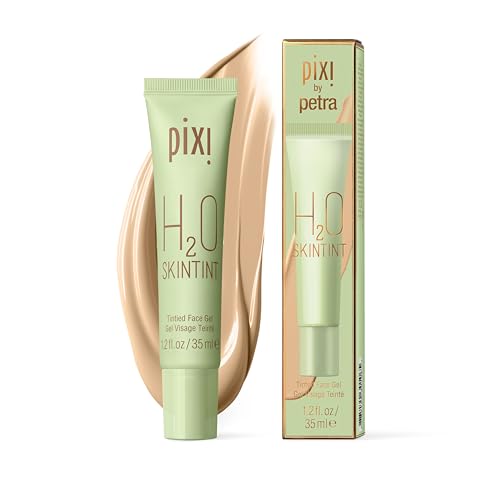 Pixi H2O SkinTint | Tinted Face Gel Moisturizer | Lightweight Hydrating Coverage with Hyaluronic Acid | Evens Skin Tone & Reduces Redness | Oil-Free Dewy Finish | Beige | 1.2 fl oz