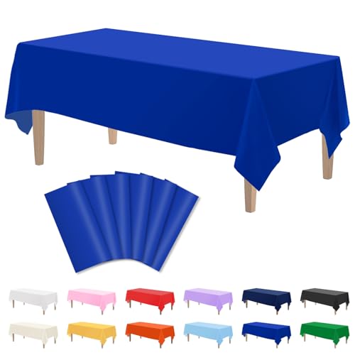 Image of Kopokita 6 Pack Royal Blue Plastic Tablecloths Disposable 54 x 108 Inch