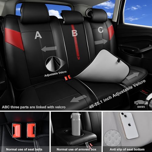 Image of CAR PASS Nappa Leather Seat Covers, Breathable Waterproof Car Seat Covers Full Set, Luxury Leather Front and Back Seats Full Coverage, Universal Fit SUV Pick-up Truck Sedan Automotive(Black Red)