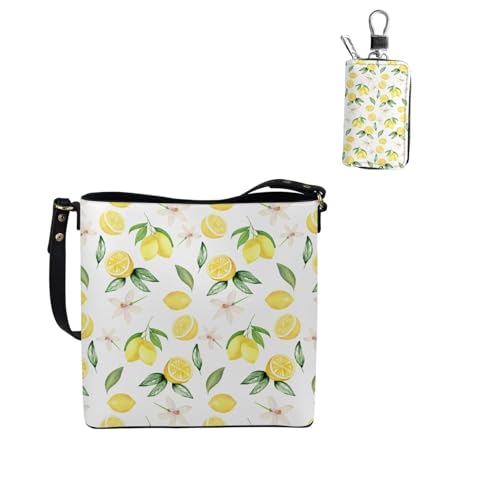 2 Piece Womens Messenger Bag Crossbody Bucket Tote Bag Matching Leather Car Key Holder Case3