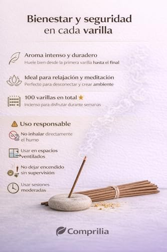 Miniatura 4 de Set de Incienso Natural Surtido con 5 Aromas y 100 Varillas, Incienso aromático para Relajación, Meditación y Yoga, Pack Regalo con Bolsa y QR, Hecho en la India