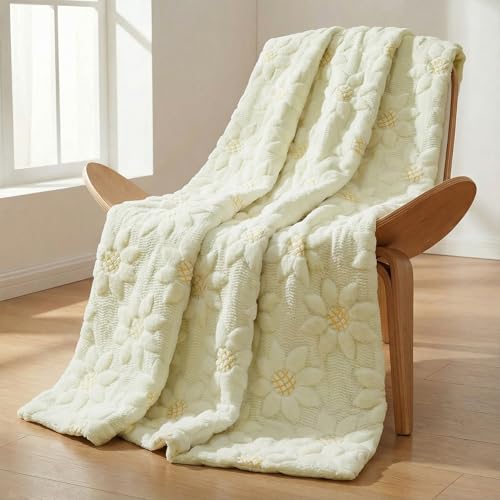 Horaldaily Spring Summer Blanket Throw Beige Sunflower Soft Fuzzy Plush Faux Fur Cozy Blankets for Couch Sofa Bed Lounging Ideal Gifts for Kids Adults Wife Self 50x60