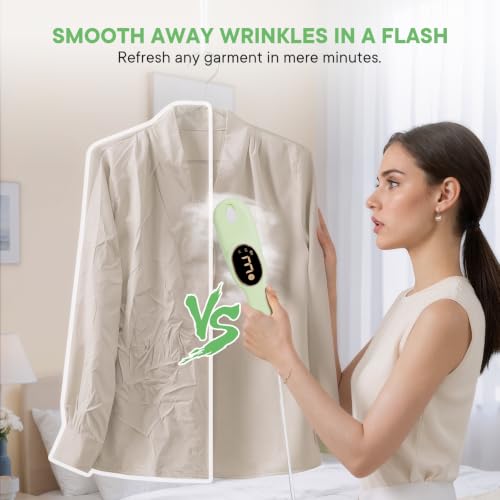 Image of Smart Travel Steamer for Clothes, 1200W Handheld mini travel Steam All-in-One Portable Steamer Iron with LCD Display, 3 Steam Modes & 5s Fast Heat-up, Garment Steamer for Travel (Green)