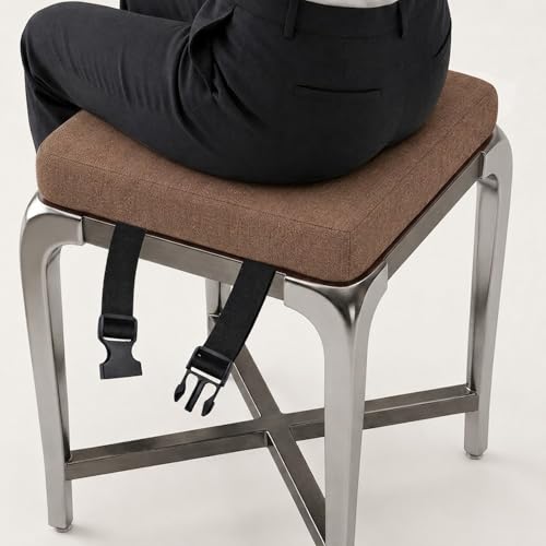 Genérico Cojines para Sillas Cuadrados con Lazos, Cojín Asiento de Lino Transpirable, Espuma de Alta Densidad, Desenfundable Antideslizante Interior Exterior(Café,60x60x15cm)
