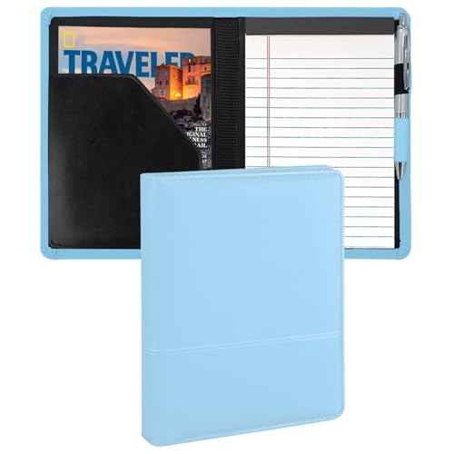 Image of Padfolio /Portfolio Binder, Mini Padfolio Portfolio Binder 5 x 8 Legal Writing Pad, A5 Document Organizer Folder for Men Women, Sky Blue.