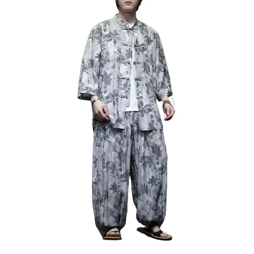 Chemise à manches longues 7/4 homme style chinois pantalon large