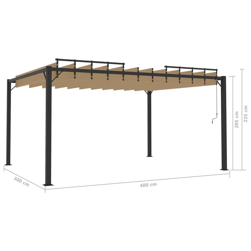 Pergola z regulowanym dachem lamelowym 3 x 4 m w kolorze szarobrązowym i aluminiową ramą na taras, do ogrodu