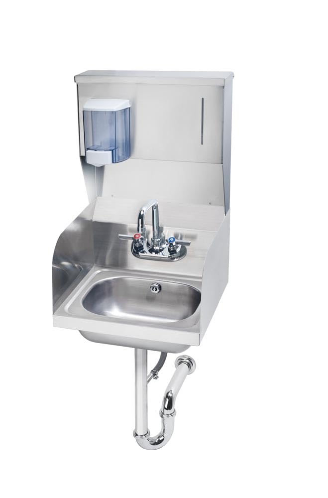 Krowne HS-33 Hand Sink, Wall Mount, 16-3/16"W x 15-1/4"D x 27-5/8"H, 12-1/2" Wide x 9-3/4" Front-to-Back x 5-5/8" deep Bowl, 4" OC Splash Mount Faucet, 4-1/2" Double Bend Faucet (Low Lead Compliant)