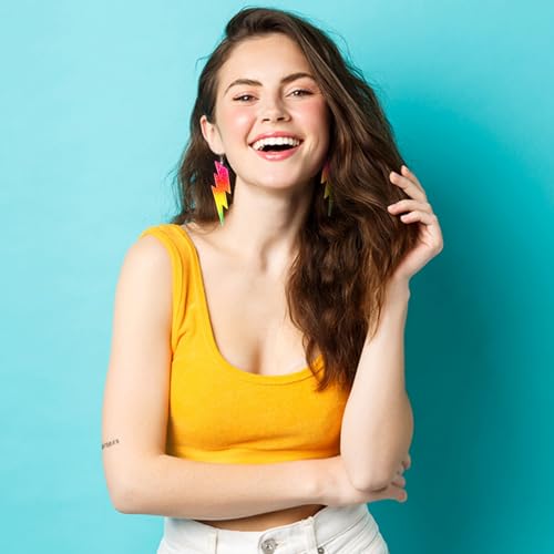 Hicarer 3 Pair 80s 90s Neon Earrings for Women Fluorescent Earring Jewelry Accessories Acrylic Drop for Glow Party Outfit2