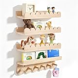 Juego de 4 estantes de pared de madera maciza para niños - Estantería con 6...