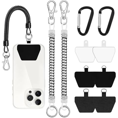Doormoon Black and Silver Phone Lanyard Tether with 6 Patch, Cell Phone Lanyard with 3* Phone Tether, 6* Patch, 2* Carabiner for Outdoor Hiking Climbing Cover